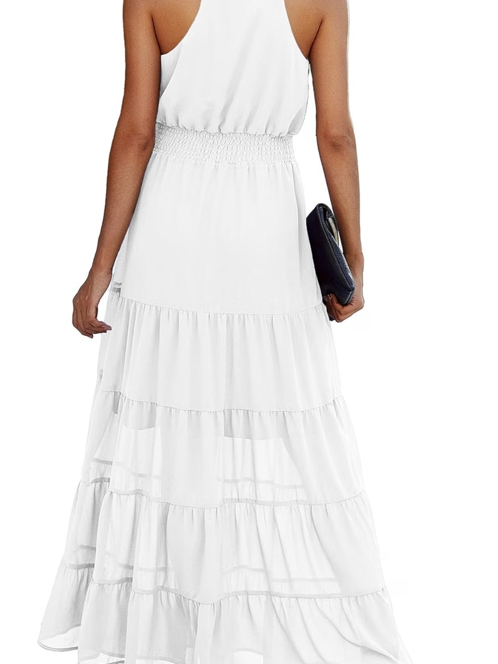 Smocked Waist White Tiered Maxi Dress - Sleeveless Summer Style